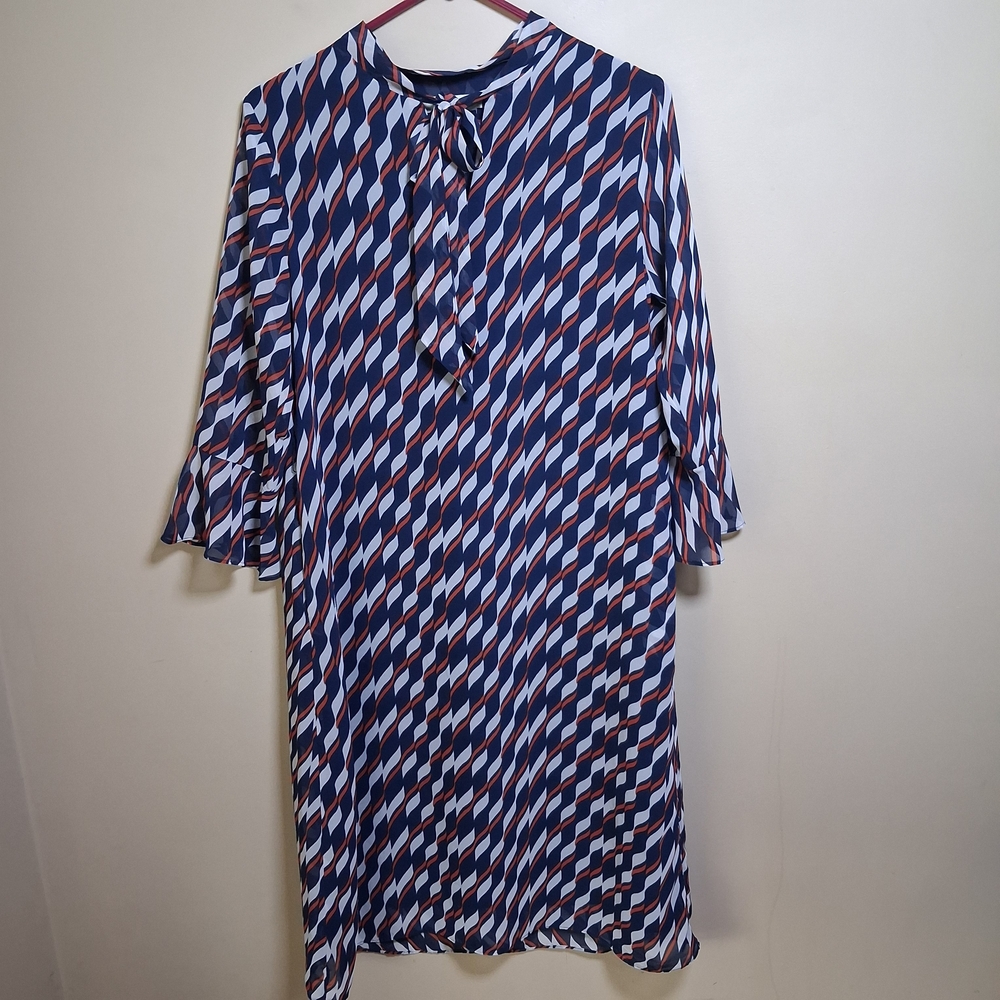 Aryeh Anthropologie Geometric Print Midi Dress W/Tie Neck; Size S